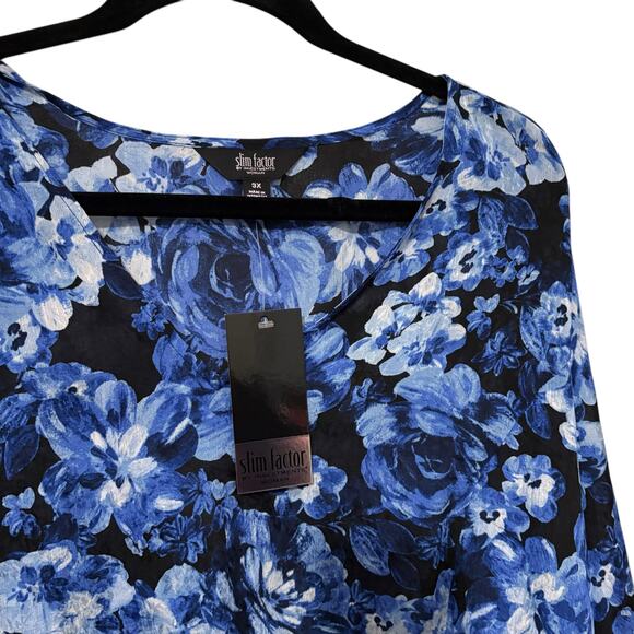 New Slim Factor by Investments Plus Size Royal Blue Floral Tunic Blouse Size 3X - Picture 3 of 7